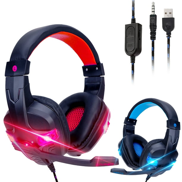 Tsv Stereo Gaming Headset For Ps4 Xbox One Nintendo Switch Pc Mac Laptop Over Ear Headphones 3 5mm Ps4 Headset Xbox One Headset With Surround Sound Led Light Noise Canceling Microphone Walmart Com