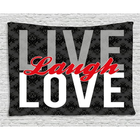 Damask Wall Hanging Live Laugh Love Decor Tapestry, Different Typed Words of Wisdom Victorian Antique Damask Motifs Tile, Wall Hanging for Bedroom Living Room Dorm Decor, 80W X 60L Inches, Multicolor, by Ambesonne ()