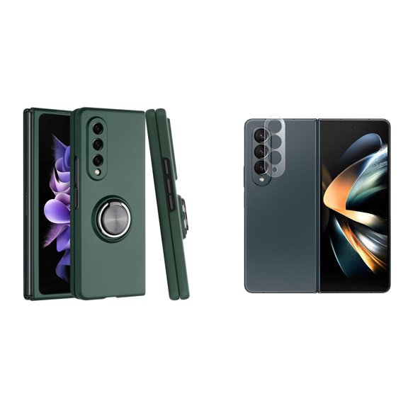 BEMZ Magnetic Ring Car Mount Holder Stand Protective Case (Midnight Green) with Camera Glass Protector for Samsung Galaxy Z Fold 4 5G