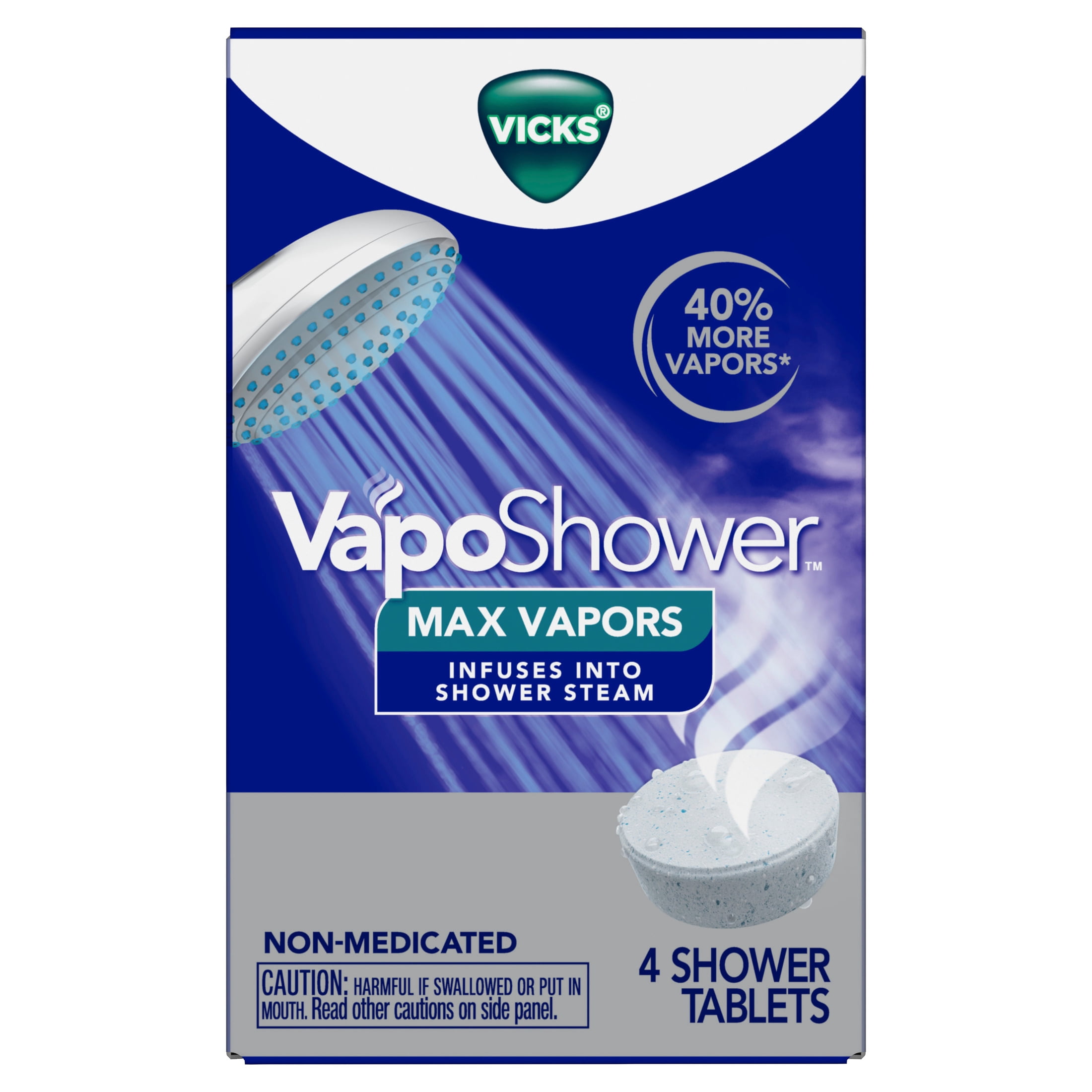 Vicks VapoShower Max, Non-Medicated Eucalyptus Shower Steamer Tablets, Menthol, 4 Count