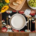 thumbnail image 4 of Black Crane Placemats Set of 6, Vintage Red Teal Spring Floral Botanical Placemats for Dining Table, Place Mats for Kitchen Tabletop, Waterproof Wipeable Dining Table Mats Set, 4 of 9