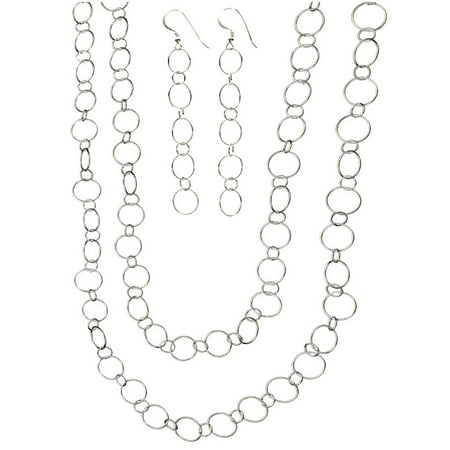 Long Italian - Sterling Silver Open Circle Links Earrings, Long Necklace Italy, 60