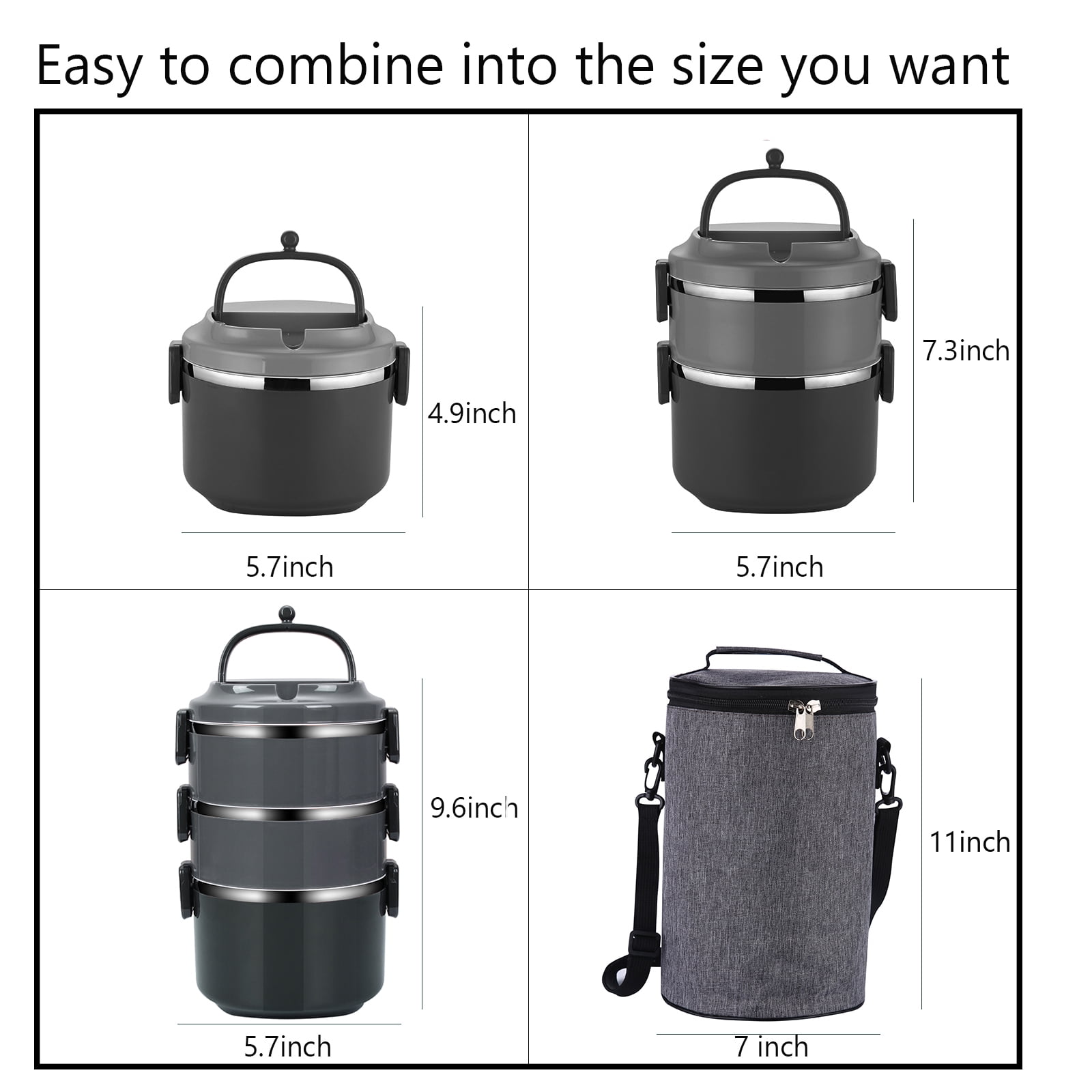 YBOBK HOME 3-Tier Cylinder Stackable Lunch Box, Stainless Steel Thermal  Lunch Container For Adults Women, Leakproof Portable Insulated Food  Container
