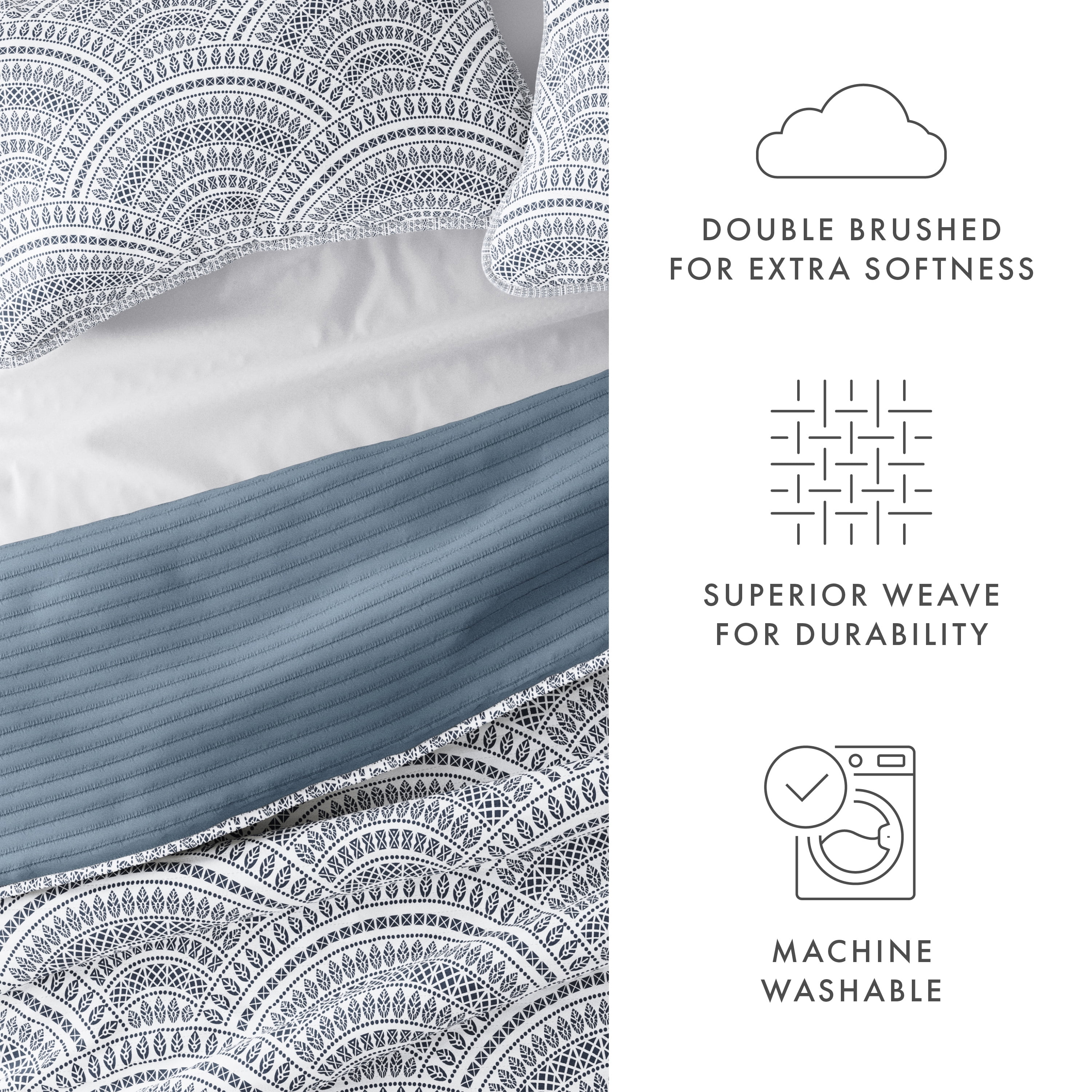 Noble Linens Dusk Blue 3 Piece Scallop Reversible Microfiber Quilt Set, Queen / Full