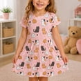 thumbnail image 5 of Bjutir Toddler Girls Dress Cartoon Cat Print Short Sleeve Dress Leisure Crewneck Dresses For Casual Wear, Size 4-14 Years, Pink, 5 of 6