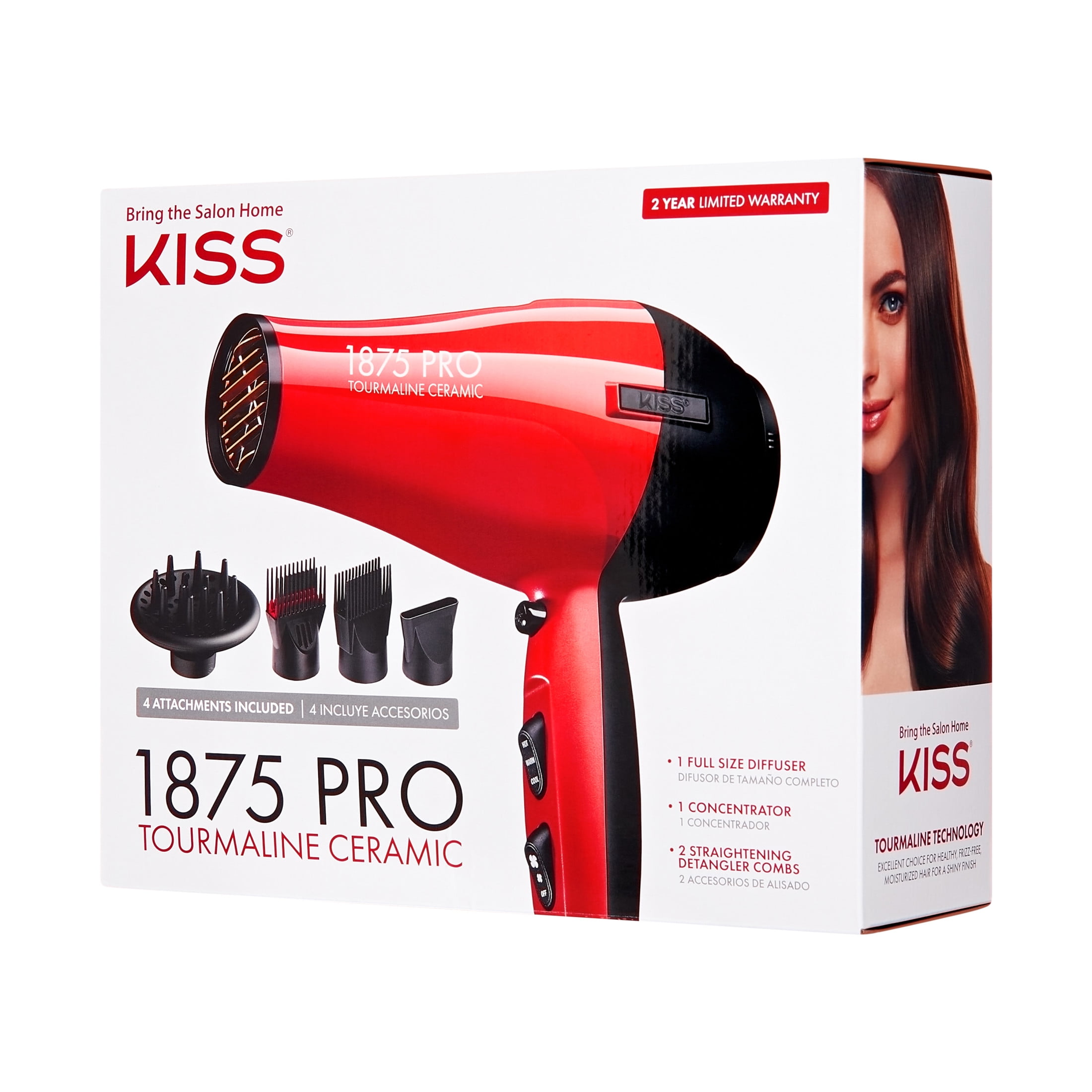 KISS 1875W Pro Tourmaline Ceramic Styling Hair Dryer, 5 Pieces