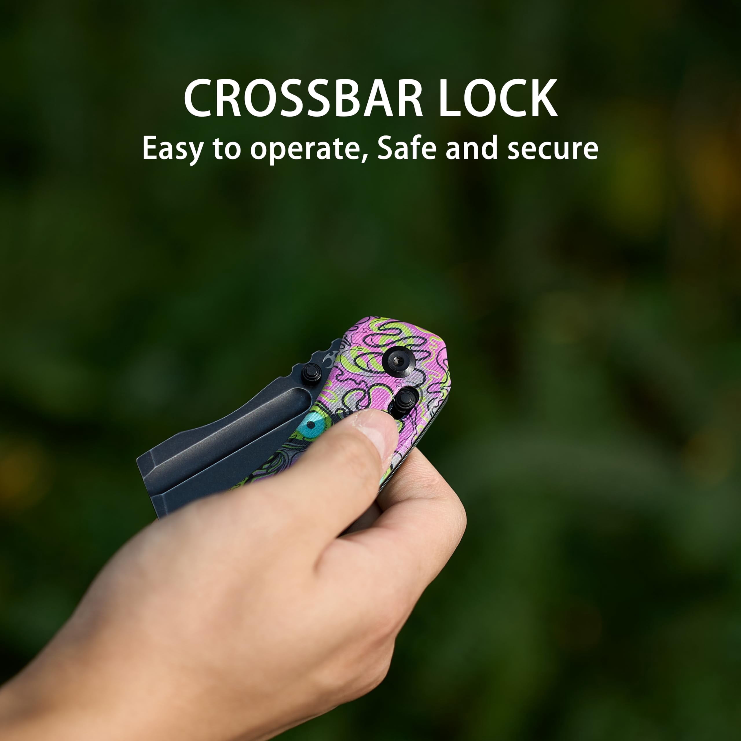 Kansept Korvid V Folding Pocket Knife 2.91" Blackwash D2 Blade,Jade G10 with Purple Graphic Pattern,TE2030V5