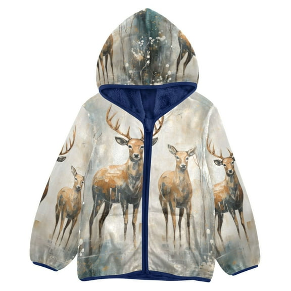 ALAZA Toddler Polar Fleece Jacket Deers in Blue Kids Hooded Warm Coats Outerwear 5T