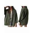 thumbnail image 3 of Women'S City Denim Jacket-Long Sleeve Oversized Boyfriend Style Jean Jacket with Button Up Front Army Green M, 3 of 7