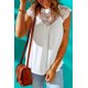thumbnail image 1 of ABPHQTO Top fluido con mangas casquillo de retazos de ganchillo blanco para mujer, 1 of 5