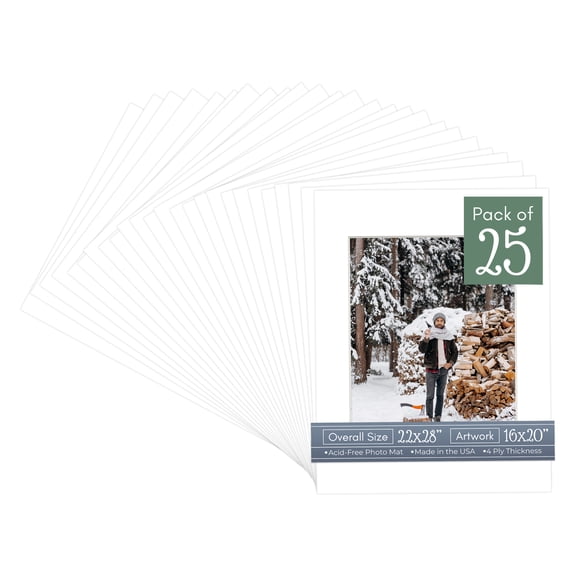 White Picture Frame Mat for 22x28 Frames - Fits 16x20 Photos - 25 Mats