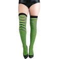 thumbnail image 6 of ToBeInStyle Womens Opaque Hoseiry Thin Striped Thigh High Stocking - One Size - Black w/ Neon Green Stripes - One Size, 6 of 6