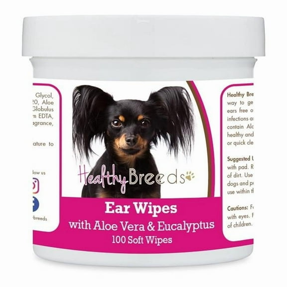 Healthy Breeds 192959824575 Russian Toy Terrier Ear Cleaning Wipes with Aloe & Eucalyptus for Dogs - 100 Count