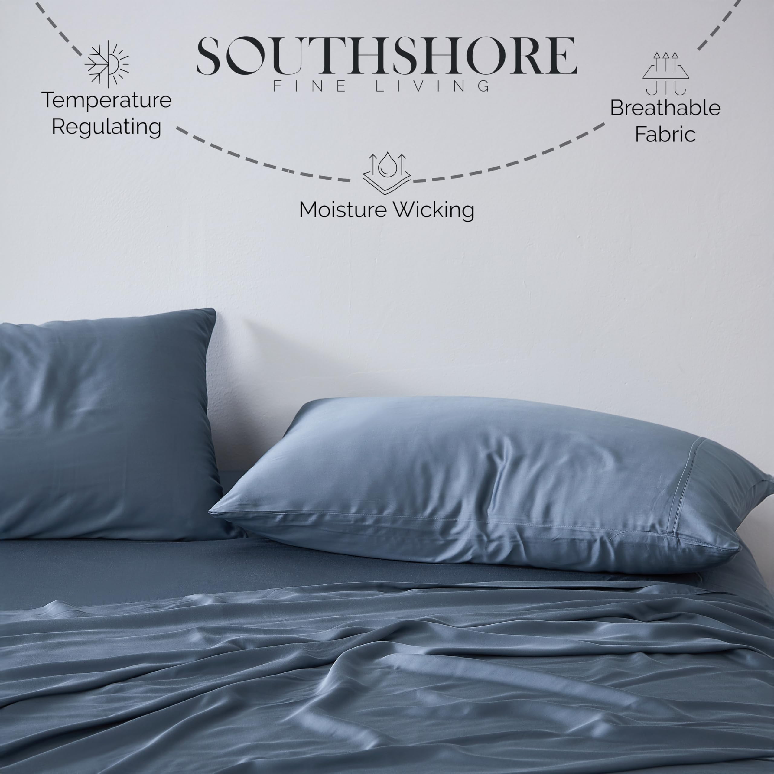 Southshore Fine Living, Inc. Deep Pocket Queen Sheet Set, Rayon Derived from Bamboo, Steel Blue