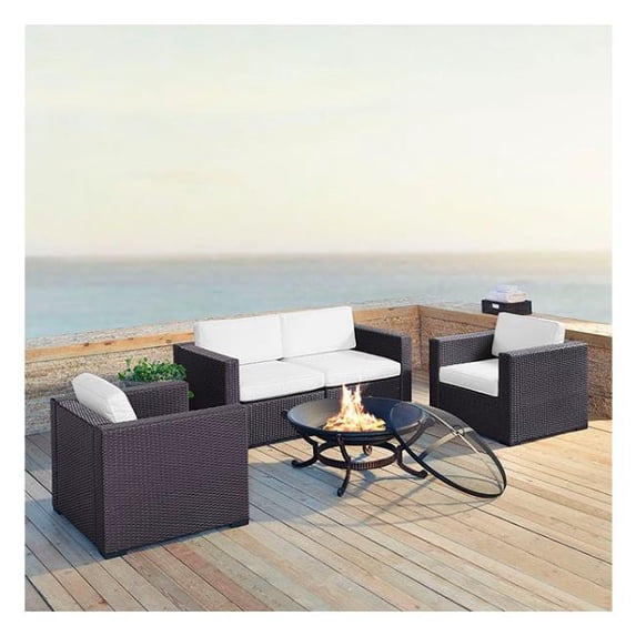 Crosley Biscayne 5 Piece Outdoor Wicker Seating Set - White