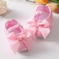 thumbnail image 4 of Baby Girl Satin Cloth Bowknot Princess Shoes Toddler Soft Sole Walking Shoes Headband Set, 4 of 7
