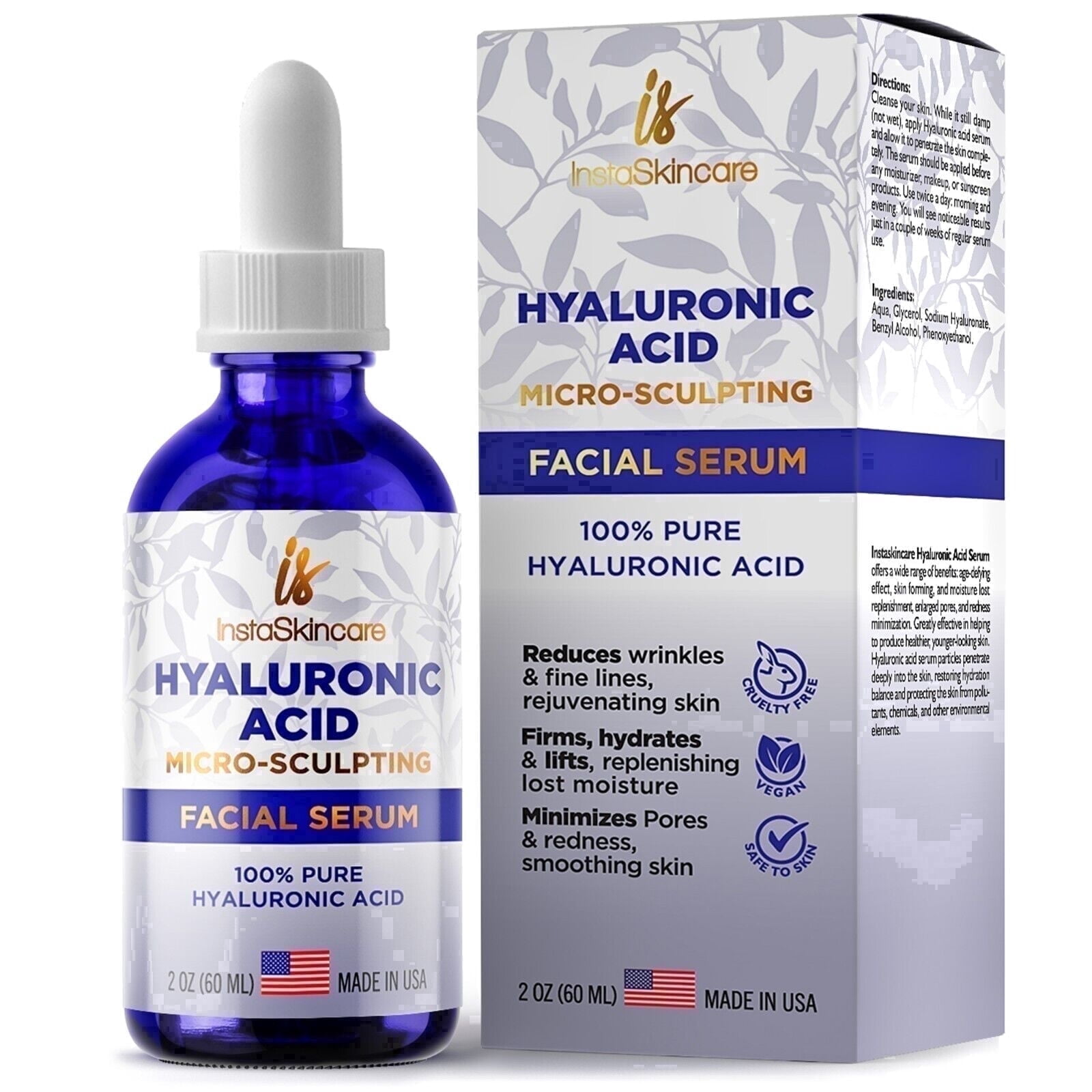 InstaSkincare Hyaluronic Acid Face Serum, Hydration and Skin Care, Anti-Aging, 2 fl oz