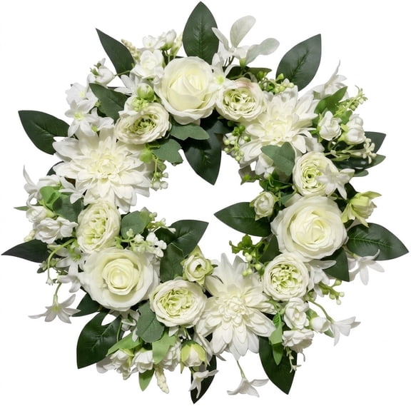 20 Inch White Peony Rose Wreath for Front Door Outside - Large Artificial Floral Wreaths for All Seasons, Modern Farmhouse Flower Wreath for Wall Window Wedding Home Decor (Handcrafted, Cream White)