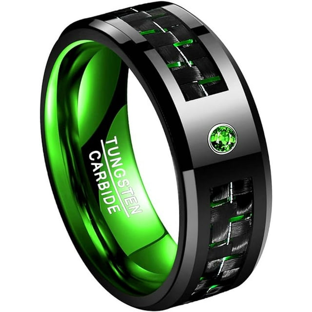 Fashion Men's 8mm Red Tungsten Wedding Celtic Dragon Rings Inlaid Blue Zircon Stainless Steel Green Carbon Fibre Rings For Men J 9