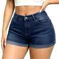 thumbnail image 5 of QERINTE Womens Plus Size High Waisted Shorts Stretchy Embroidery Summer Blue Denim Shorts, 5 of 6