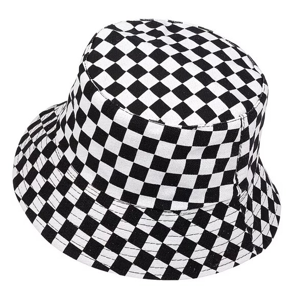 Men Women Reversible Bucket Hat Black White Check Fisherman Hat UPF 50  Sun Protection for Outdoor Travel Summer Hiking Fishing