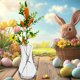 thumbnail image 5 of Arreglo de huevos de Pascua con flores artificiales, decoración de conejos de Pascua, 5 piezas, 5 of 5