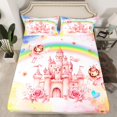 thumbnail image 2 of Homewish Dreamy Pink Castle Twin Sheet Sets for Girls, Kawaii Fairy Elf Twin Fitted Sheet, Watercolor Rainbow Flat Sheet, Luxury Bedroom Decor, 3 Pieces, 2 of 7