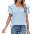 thumbnail image 1 of Timegard Hauts pour Femmes Manches Courtes à Volants Col Rond T-Shirts Mode Décontractée Couleur Unie Blouses Habillées, 1 of 7