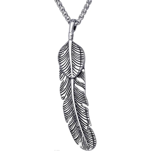 Collar con colgante de plumas para hombre con cadena de eslabones de acero inoxidable