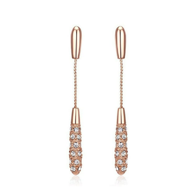 Par Aretes Largos Gota Elegantes Pendientes Colgantes Mujer-Rosa dorada