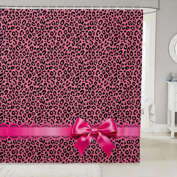 Manfei Wild Cheetah Animal Pattern Shower Curtain 72Wx72L,Pink Coquette Bowknot Bathroom Curtain