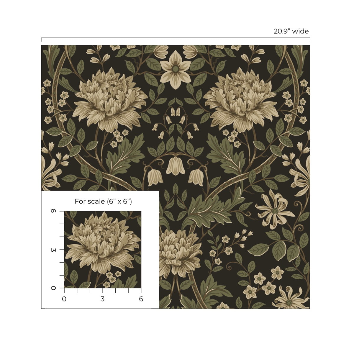 Seabrook Designs Brown & Sage Honeysuckle Floral Prepasted Wallpaper - 20.9 in. W x 33 ft. L Roll