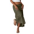 thumbnail image 3 of Women's Solid Color Midi Skirt, High Waist A-Line Casual Skirt, Versatile Basic Skirt for Office, Daily Wear and Spring Outfits,Army Green,L, 3 of 6