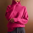 thumbnail image 2 of Lovskoo 2024 Sweaters for Women Turtleneck Trendy Casual Long Sleeve High Neck Pullover Solid Color Top Hot Pink, 2 of 6