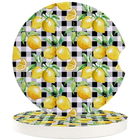 

ZHANZZK Watercolor Lemon Fruit Black and White Plaid Set of 6 Car Coaster for Drinks Absorbent Ceramic Stone Coasters Cup Mat with Cork Base for Home Kitchen Room Coffee Table Bar Decor