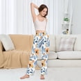 thumbnail image 4 of Dailycode Women's Pajama Pants Wide Leg Lounge Pj Bottoms With Pockets Blue and Orange Watercolor Floral, 4 of 7