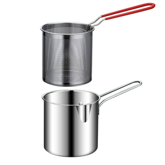 Anckoeil Kitchen Utensils and Gadgets Mini Fryer Pot Stainless Steel Usa Style Oil-Saving Small Fryer with Strainer Filter Skimmer Oil Mini Fryer for Frying Chicken Legs