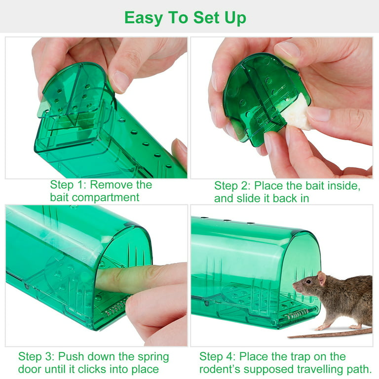 iMounTEK 2pcs Humane Rat Trap Live Mouse Catch Trap Without Hurting Trap for Indoor Outdoor Use, Green