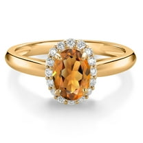 Gem Stone King 10K Yellow Gold Orange Red Madeira Citrine and White Lab Grown Diamond Halo Engagement Ring for Women (0.83 Cttw, Gemstone, Oval 7X5MM, Size 6)