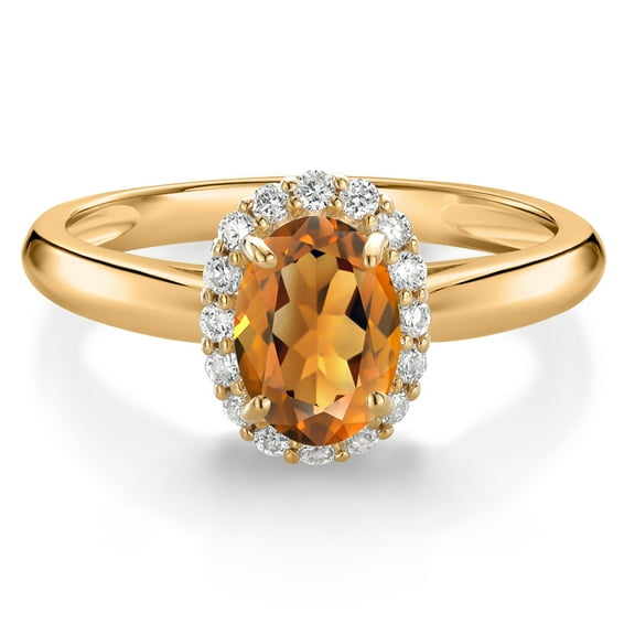 Gem Stone King 10K Yellow Gold Orange Red Madeira Citrine and White Lab Grown Diamond Halo Engagement Ring for Women (0.83 Cttw, Gemstone, Oval 7X5MM, Size 8)