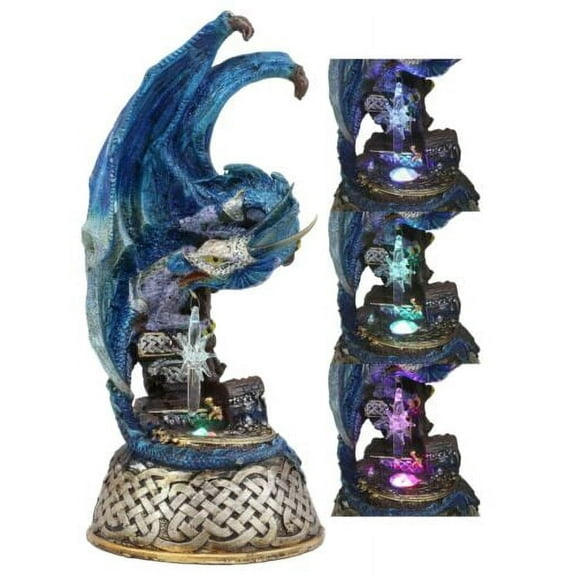 Ebros Midnight Armored Dragon On Celtic Knot Pedestal Figurine With LED Crystal Light
