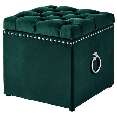Brika Home Velvet Storage Ottoman In Hunter Green And Chrome