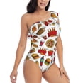 thumbnail image 3 of Fotbe Hot Dog Pizza Women's One Piece Swimsuits One Shoulder Swimwear Ruched Tummy Control Bathing Suits Cutout Monokini-Medium, 3 of 7