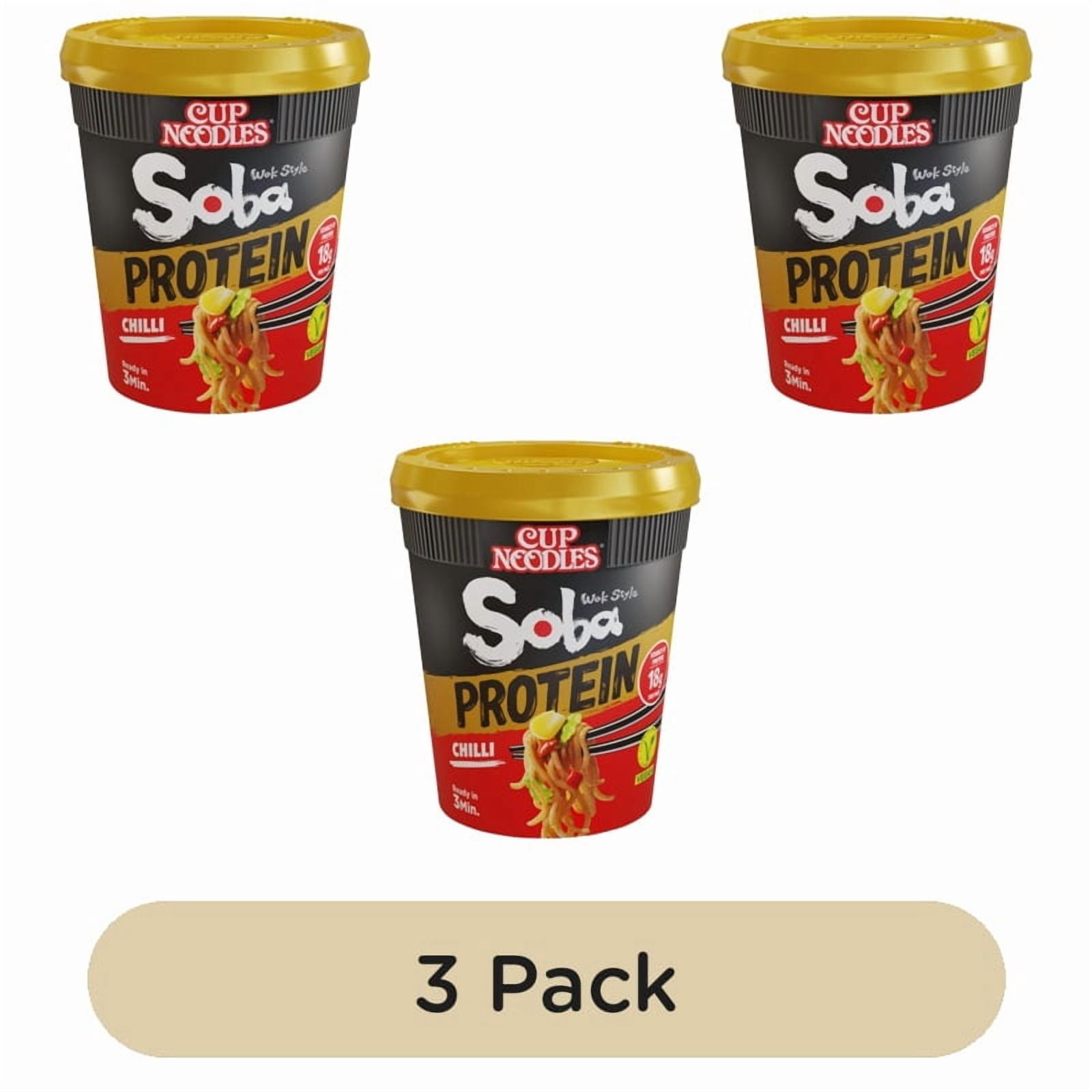 Nissin Soba Protein Chilli Instant Wok Style Noodles Po 90g, British Import (Pack of 3)