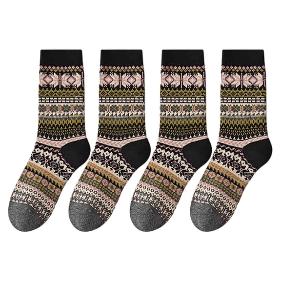 Women Cozy Winter Boot Socks Soft Thick Fleece Lined Socks Vintage Pattern Warm Crew Socks for Holiday Gifts Daily Wear