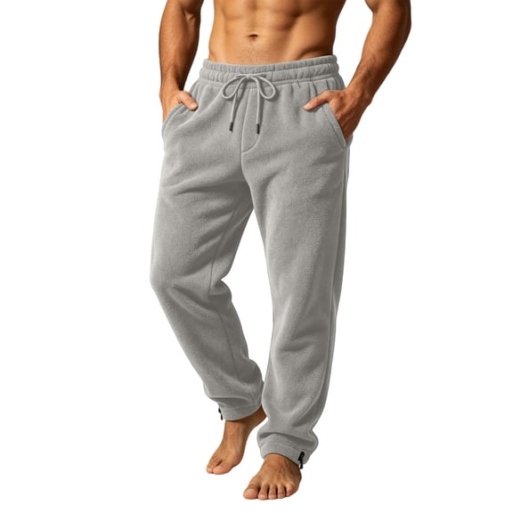 Lenpel Fleece Pants for Men Fall Elastic Waist Plush Pants Drawstring Casual Loose Warm Trousers with Pockets(Gray,X-Large)