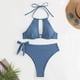 thumbnail image 4 of Gibobby Conjunto de Traje de Baño para Mujer Traje de baño de talle de color sólido para mujer con y almohadillas para el pecho Conjunto de bikini sexy h(Azul,M), 4 of 5