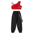 thumbnail image 4 of DPOIS Kids Girls Hip Hop Dance Outfits Sequine Crop Top with Jogger Pants Red 12, 4 of 7