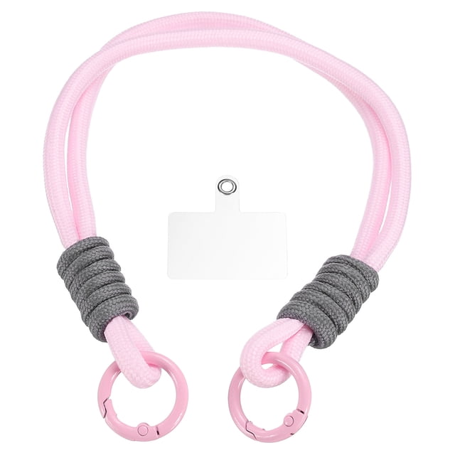 Correa para muñeca de teléfono, cordón trenzado para teléfono celular rosa, llavero colorido para accesorios de bolso de mujeres, rosa/gris