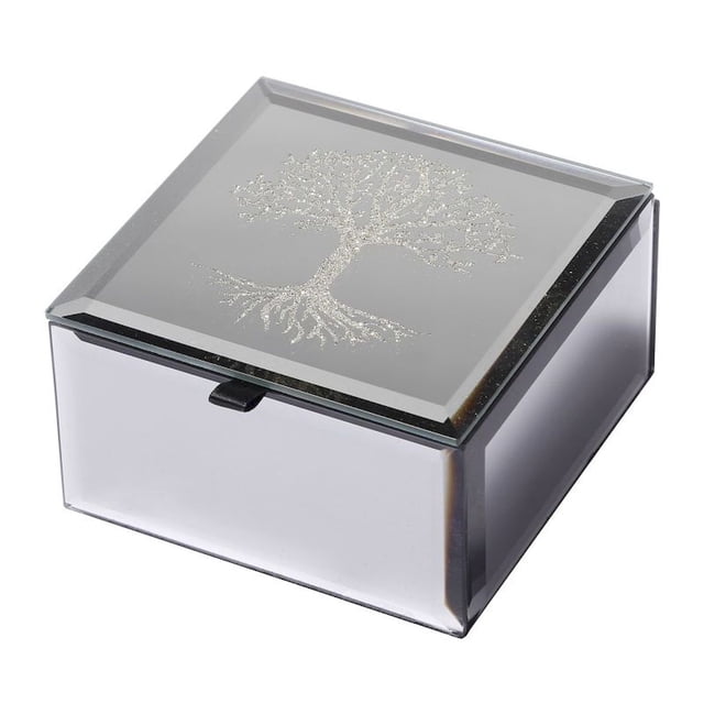Tree Of Life Etched On Lid With Black Lined Interior Jewellery Box